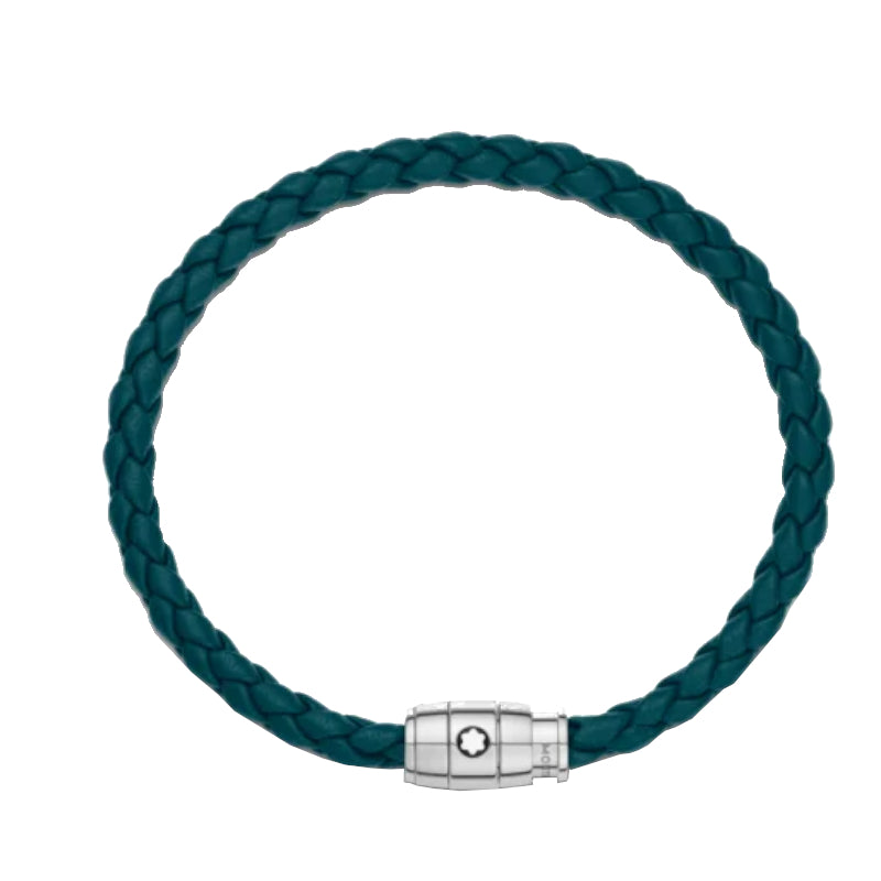 Bracelet à 3 anneaux de la collection Meisterstück en acier et en cuir bleu pétrole