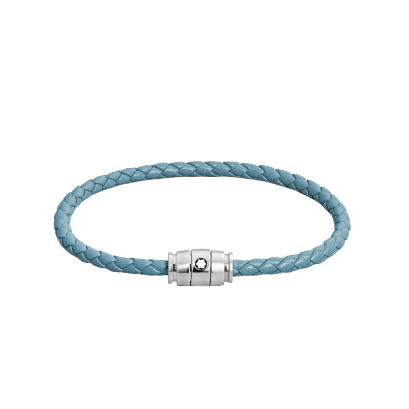 Bracelet Montblanc Meisterstück en acier 3 anneaux en cuir bleu cendré