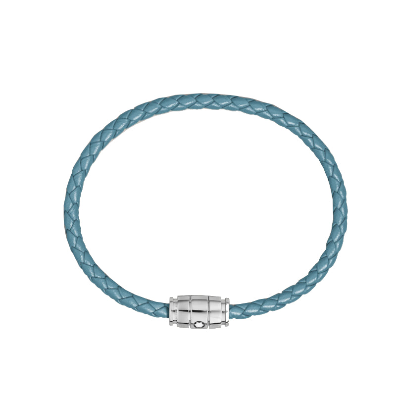 Bracelet acier 3 anneaux Collection Montblanc Meisterstück en cuir bleu cendré