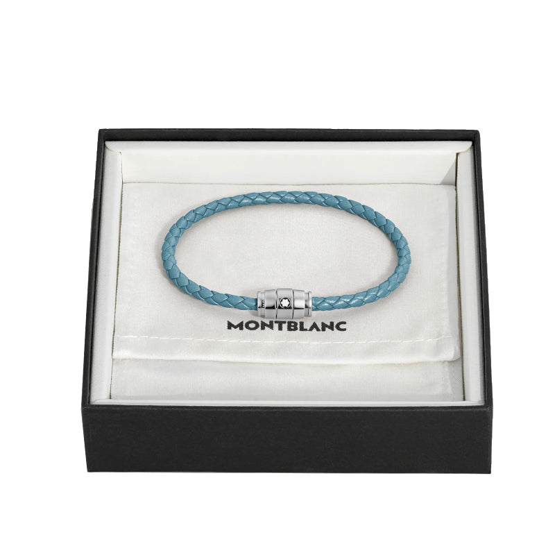 Bracelet acier 3 anneaux Collection Montblanc Meisterstück en cuir bleu cendré