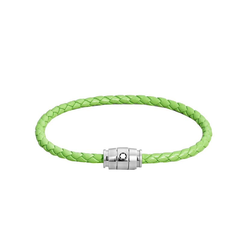 Bracelet acier 3 anneaux Collection Montblanc Meisterstück en cuir vert citron