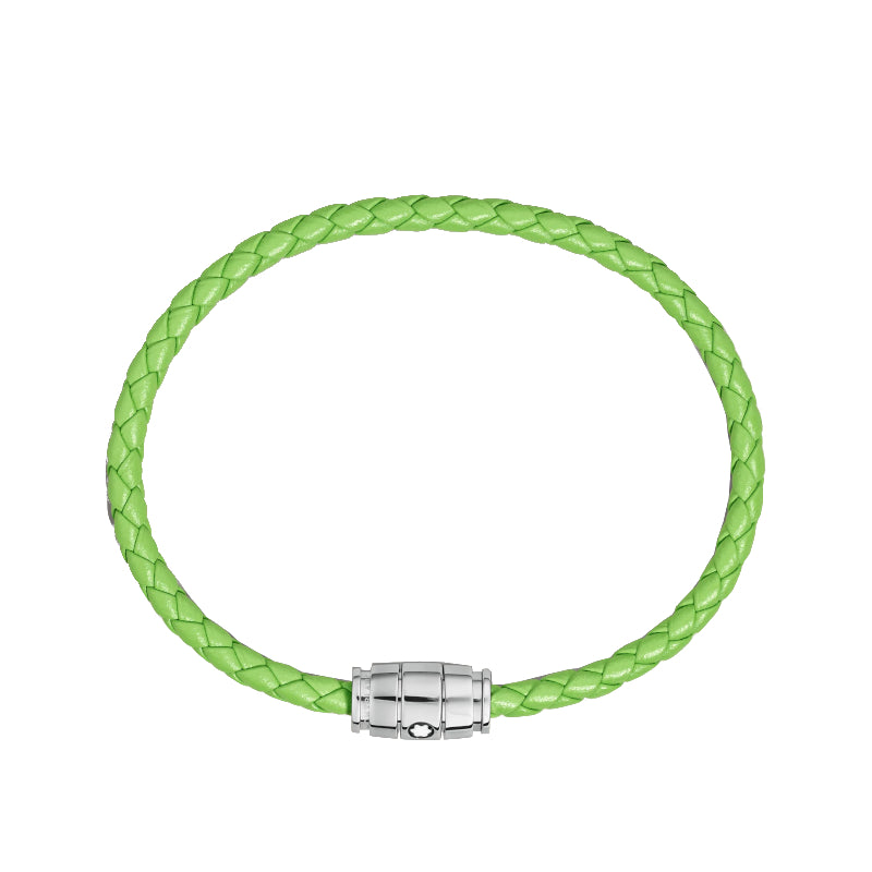 Bracelet Montblanc Meisterstück en acier 3 anneaux en cuir vert citron