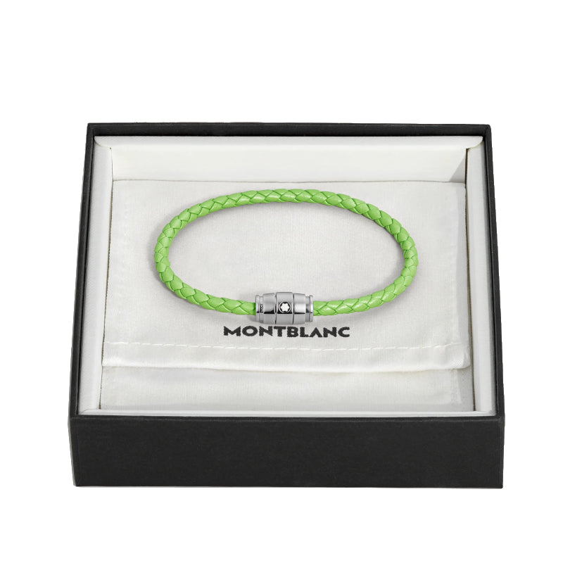 Bracelet acier 3 anneaux Collection Montblanc Meisterstück en cuir vert citron