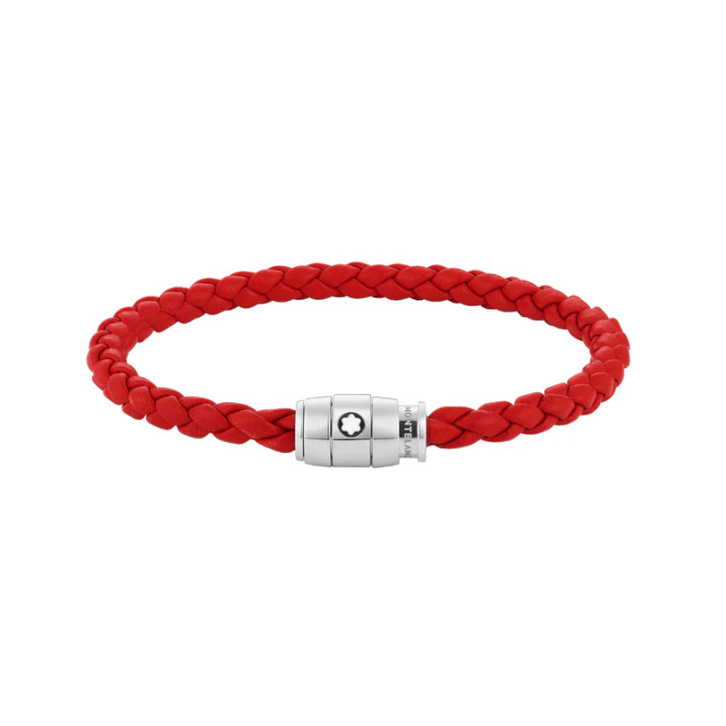 Bracelet en acier et cuir rouge avec fermeture à 3 anneaux