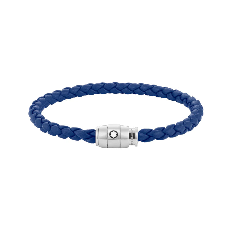 Bracelet en acier et cuir bleu avec fermeture à 3 anneaux