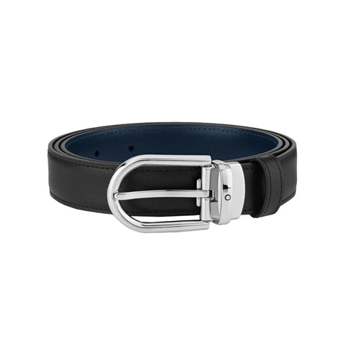 Ceinture réversible à boucle fer à cheval de 30 mm en cuir noir/bleu